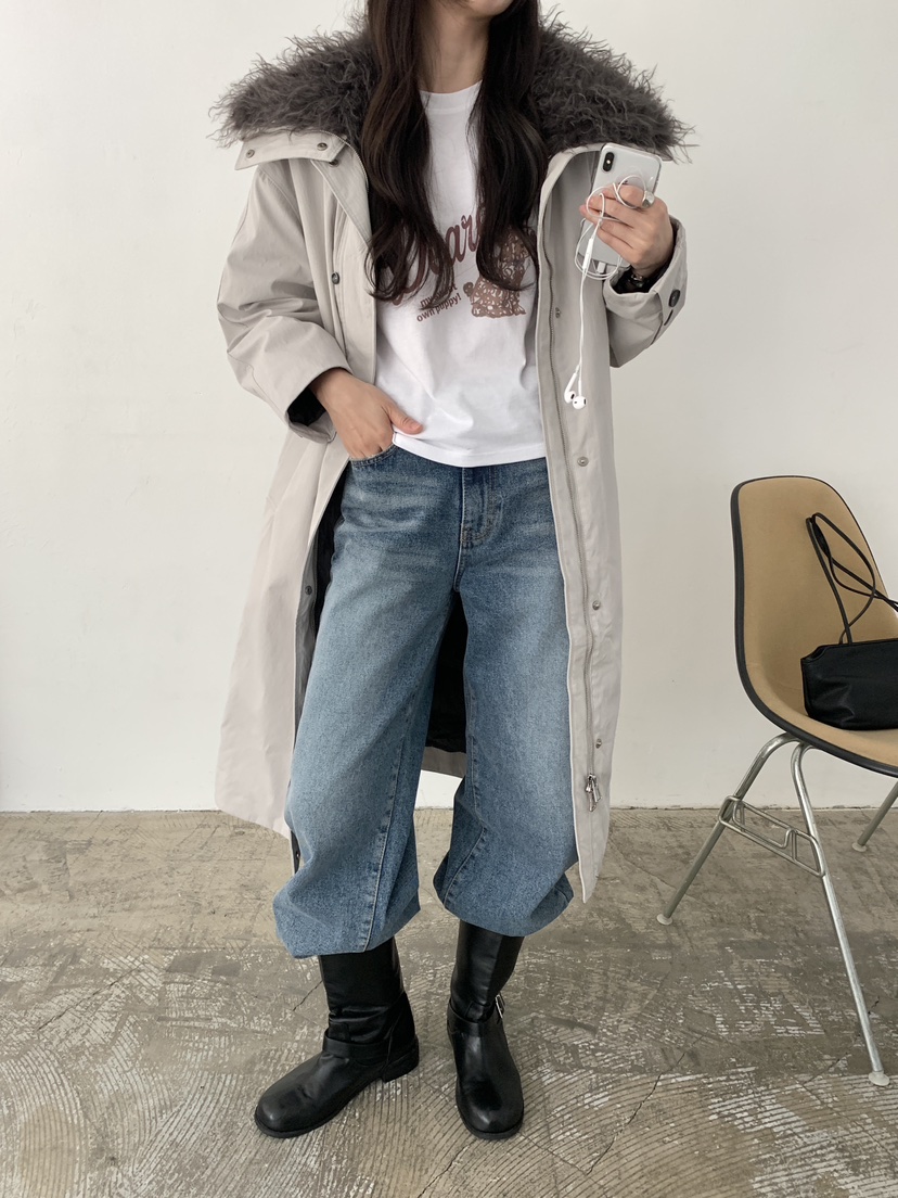 PIN-UP韓國代購女士新款真品時尚人氣熱賣推薦長款棉服翻領PIN-UP長款棉服