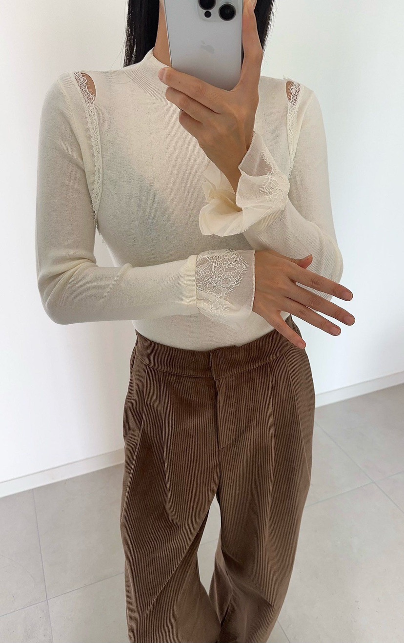 SOUIT by mabel東大門代購女士新品推薦針織衫蕾絲開衩SOUIT by mabel針織衫