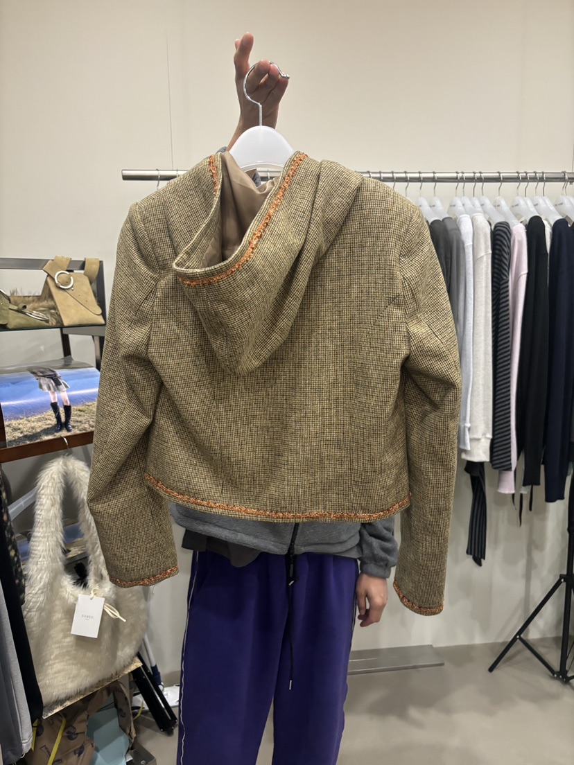 NAMED韓國代購26秋冬短款連帽格紋夾克口袋短款連帽NAMED夾克