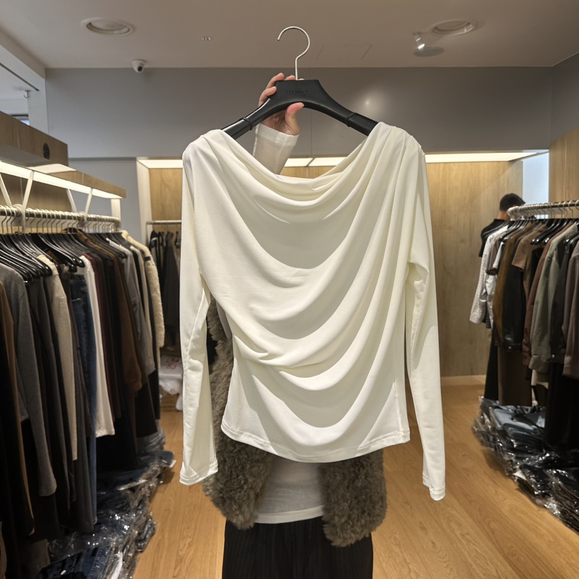 LEFANCY東大門實拍女士新品推薦職業人氣真品長袖T恤褶皺LEFANCY長袖T恤圖色1