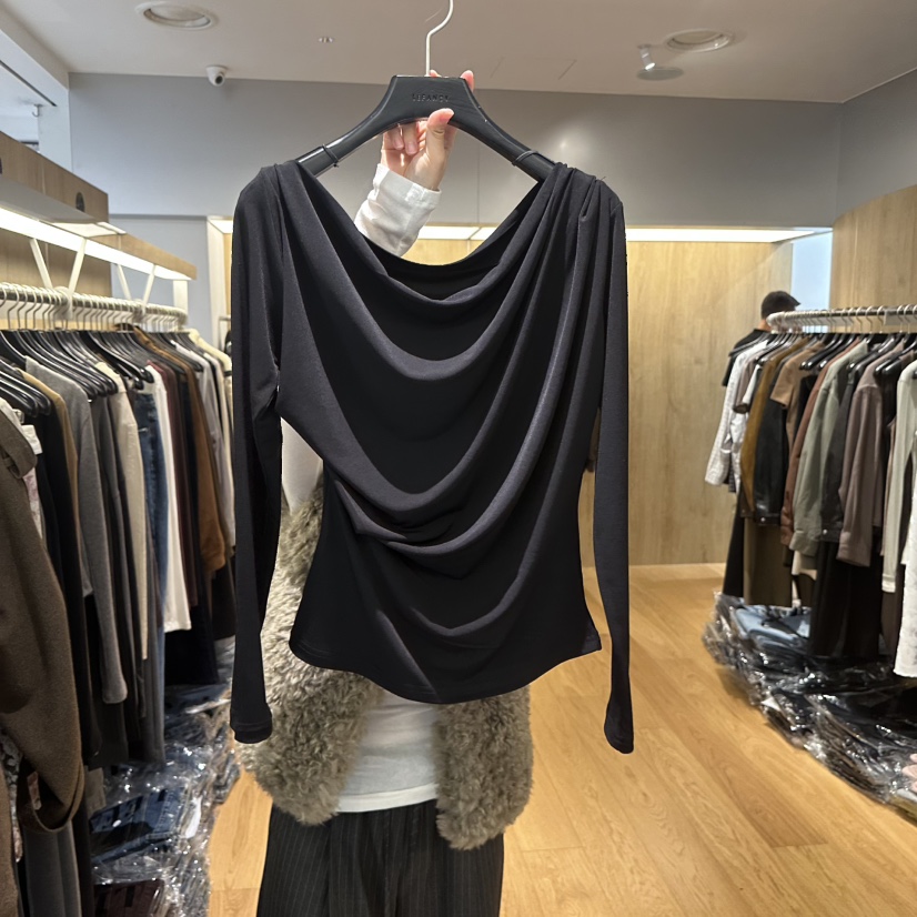 LEFANCY東大門實拍女士新品推薦職業人氣真品長袖T恤褶皺LEFANCY長袖T恤圖色2