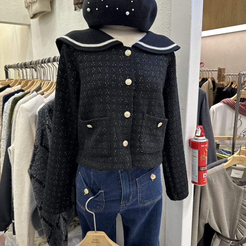 ABLESTUDIO韓國代購26秋冬海軍領小香風短款開衫口袋海軍ABLESTUDIO開衫圖色2