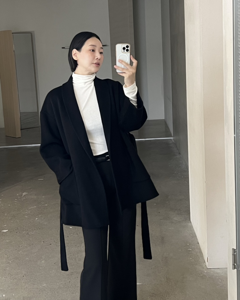 VERNI東大門代購女裝新品職業時尚推薦中長款大衣含腰繩手工VERNI中長款大衣