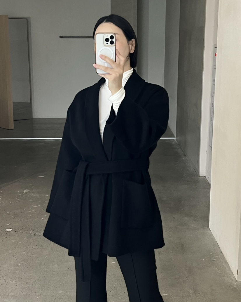 VERNI東大門代購女裝新品職業時尚推薦中長款大衣含腰繩手工VERNI中長款大衣