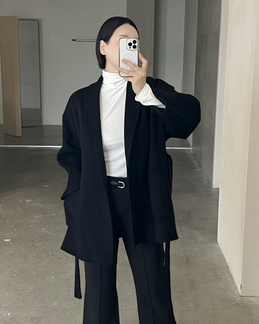 VERNI東大門代購女裝新品職業時尚推薦中長款大衣含腰繩手工VERNI中長款大衣
