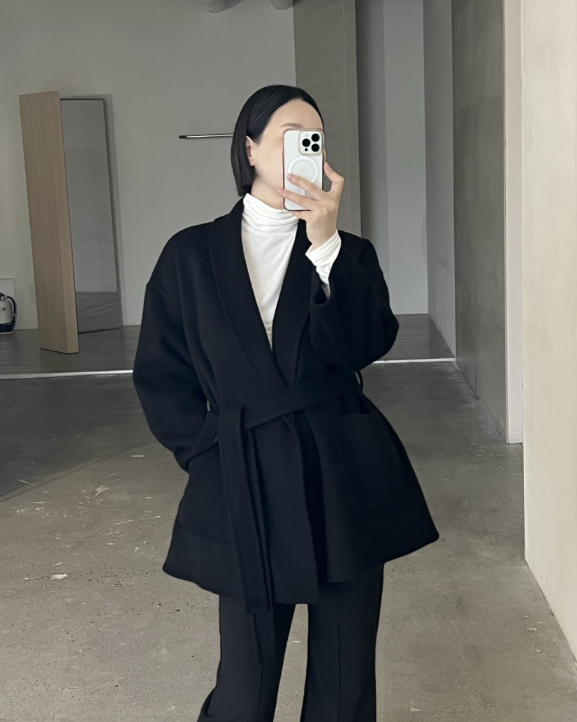 VERNI東大門代購女裝新品職業時尚推薦中長款大衣含腰繩手工VERNI中長款大衣