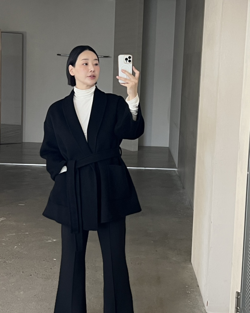 VERNI東大門代購女裝新品職業時尚推薦中長款大衣含腰繩手工VERNI中長款大衣