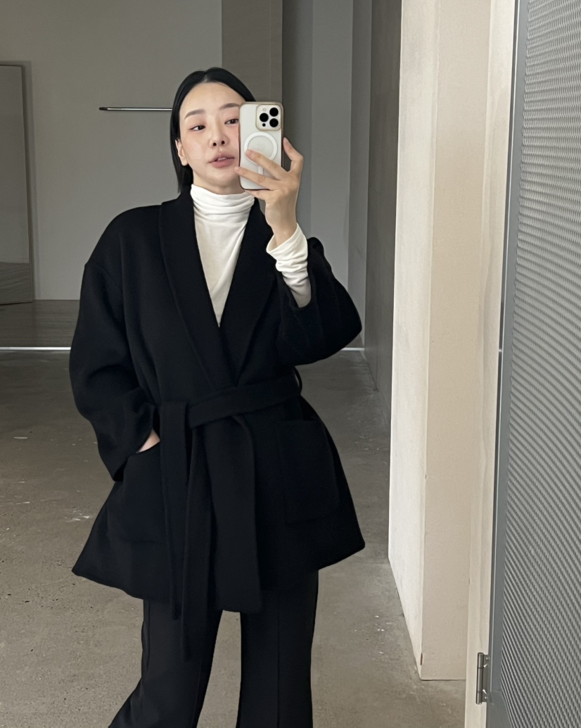 VERNI東大門代購女裝新品職業時尚推薦中長款大衣含腰繩手工VERNI中長款大衣