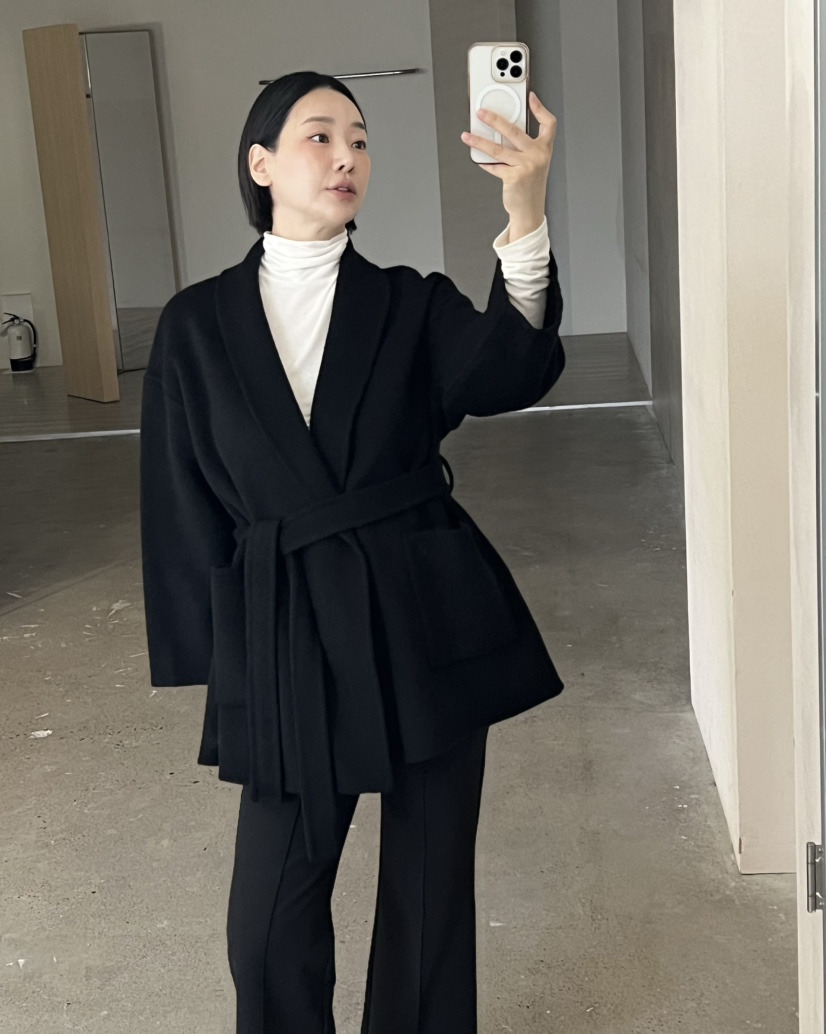 VERNI東大門代購女裝新品職業時尚推薦中長款大衣含腰繩手工VERNI中長款大衣