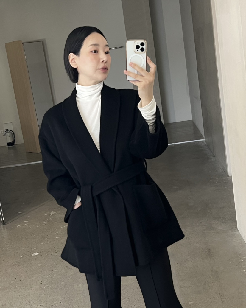 VERNI東大門代購女裝新品職業時尚推薦中長款大衣含腰繩手工VERNI中長款大衣