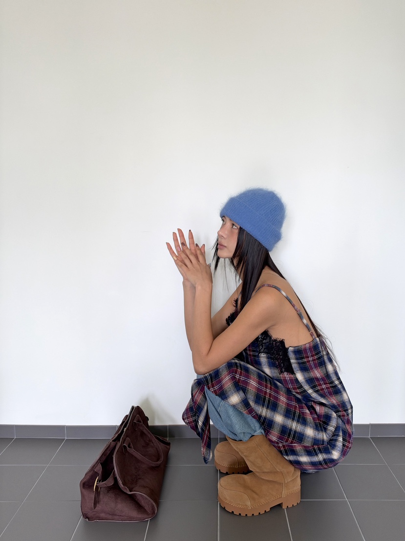 VERANDA韓國代購26秋冬不規則蕾絲格紋吊帶裙連衣裙V領格紋蕾VERANDA連衣裙