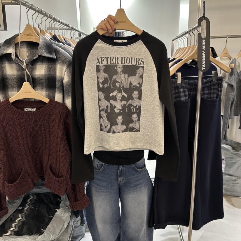 RENDER韓國直郵女裝新品職業休閑人氣熱賣時尚真品長袖T恤RENDER長袖T恤圖色2灰色