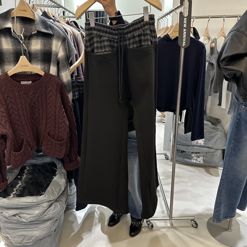 RENDER東大門直郵女裝新品真品休閑人氣時尚休閑褲加絨格紋RENDER休閑褲圖色2黑色