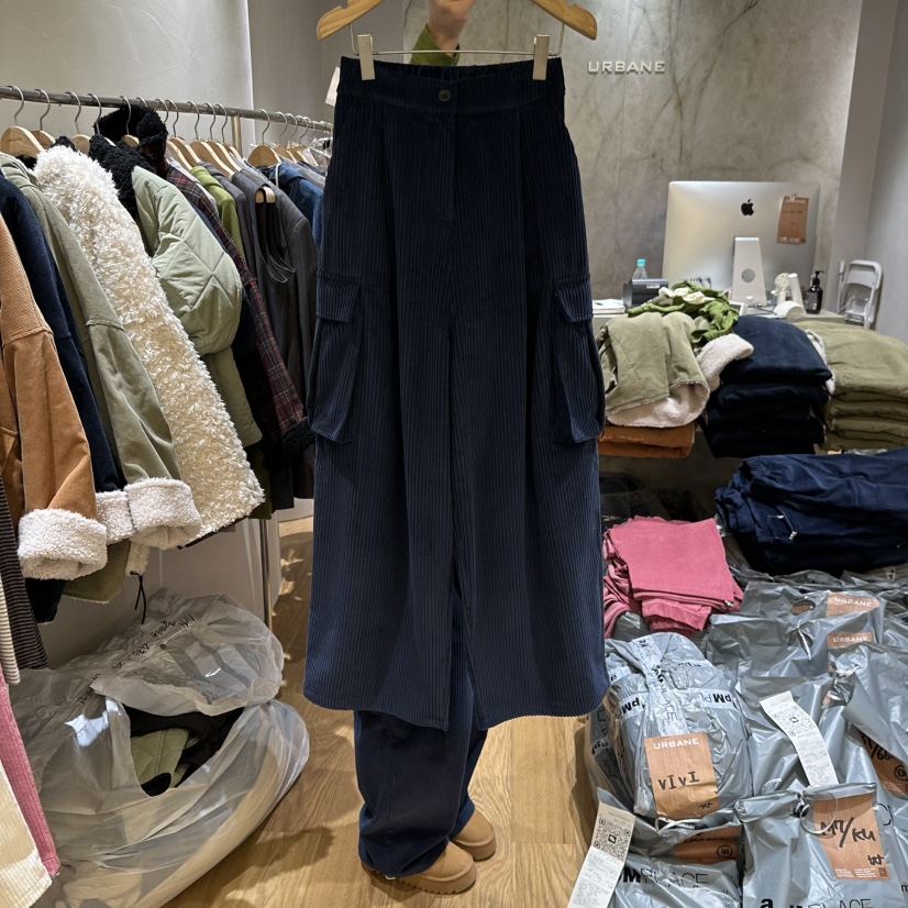 URBANE-P韓國直郵26秋冬燈芯絨工裝闊腿褲休閑褲燈心絨口袋工URBANE-P休閑褲圖色3