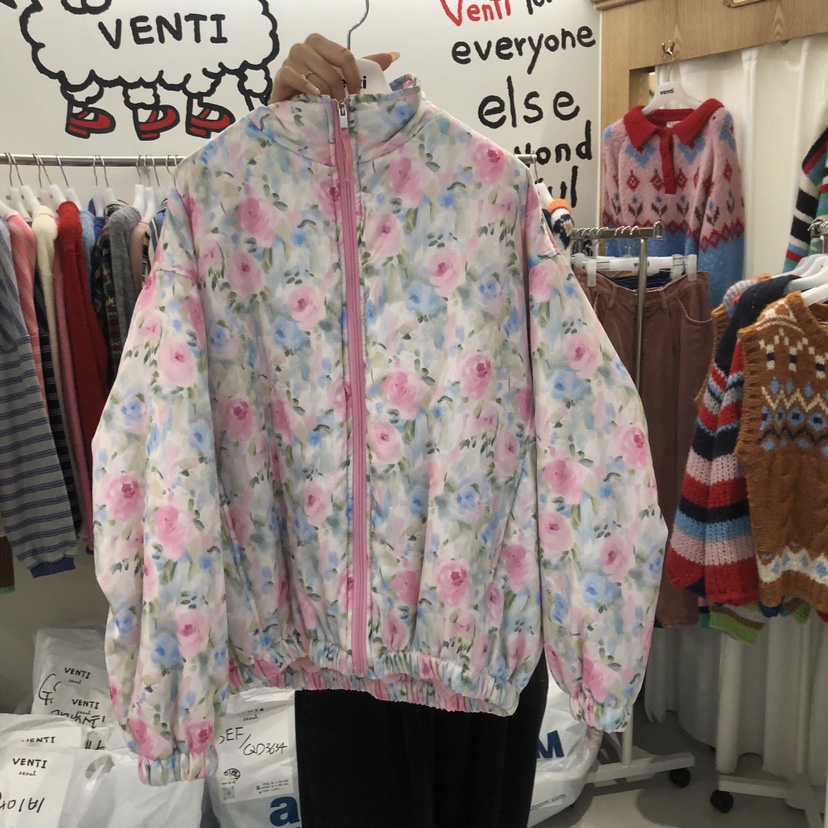 VENTI東大門實拍26秋冬立領短款花卉棉服短款棉服拉鏈開合立領VENTI短款棉服圖色2