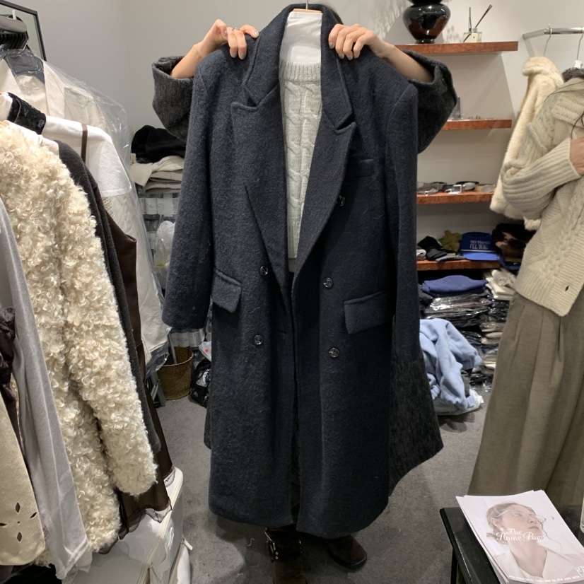 THE HOME PAGE韓國代購26秋冬刷毛中長大衣中長款大衣西裝領雙THE HOME PAGE中長款大衣圖色2