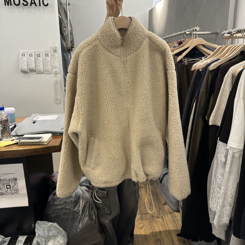 MOSAIC韓國代購26秋冬立領抽繩羊羔毛夾克可調節口袋立領抽繩MOSAIC夾克圖色1