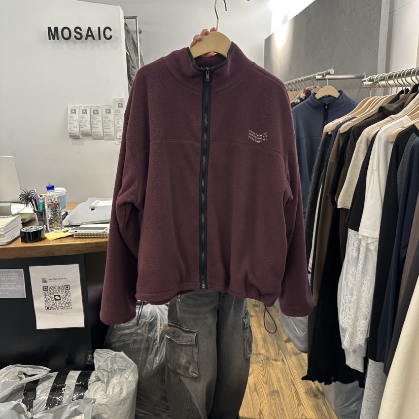 MOSAIC東大門代購26秋冬寬松立領搖粒絨夾克加絨刺繡抽繩落肩MOSAIC夾克圖色2