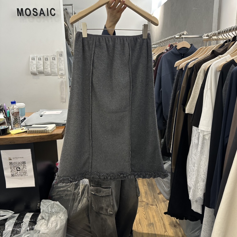 MOSAIC東大門直郵女裝新款職業熱賣人氣半身裙中短裙褶邊MOSAIC半身裙/中短裙