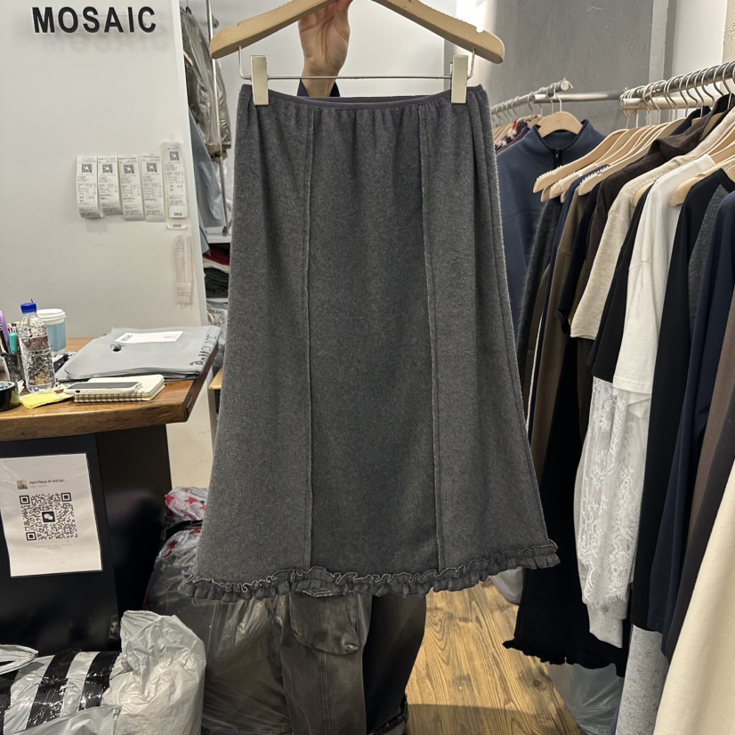 MOSAIC東大門直郵女裝新款職業熱賣人氣半身裙中短裙褶邊MOSAIC半身裙/中短裙圖色4深灰色