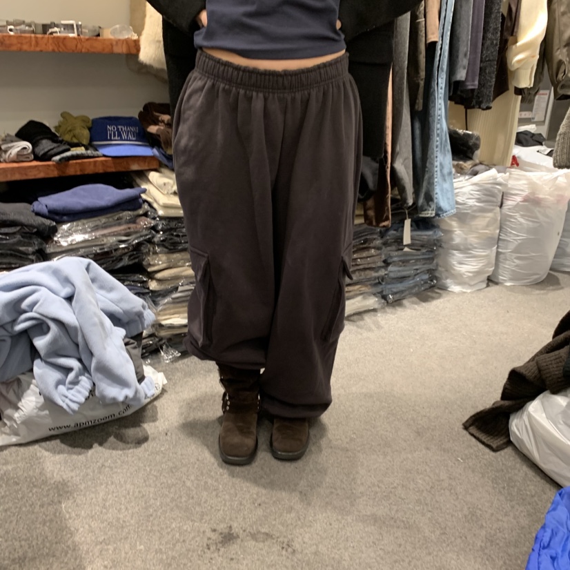 THE HOME PAGE東大門代購26秋冬加絨工裝休閑褲口袋工裝加絨寬THE HOME PAGE休閑褲圖色1