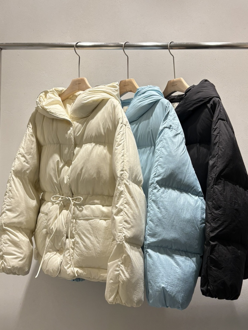 WELL ROW東大門直郵26秋冬收腰連帽羽絨服短款羽絨服單排扣抽WELL ROW短款羽絨服