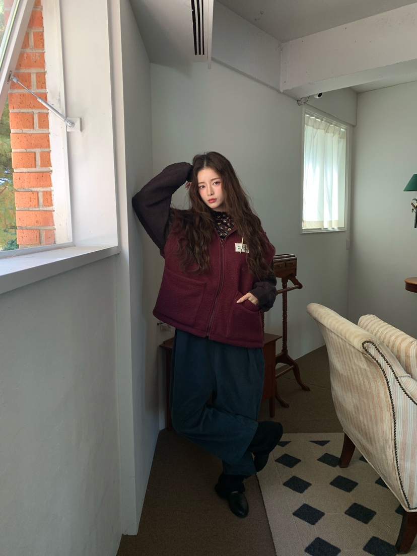 Maison de glory東大門直郵26秋冬拼色連帽搖粒絨馬甲夾克抽繩Maison de glory夾克