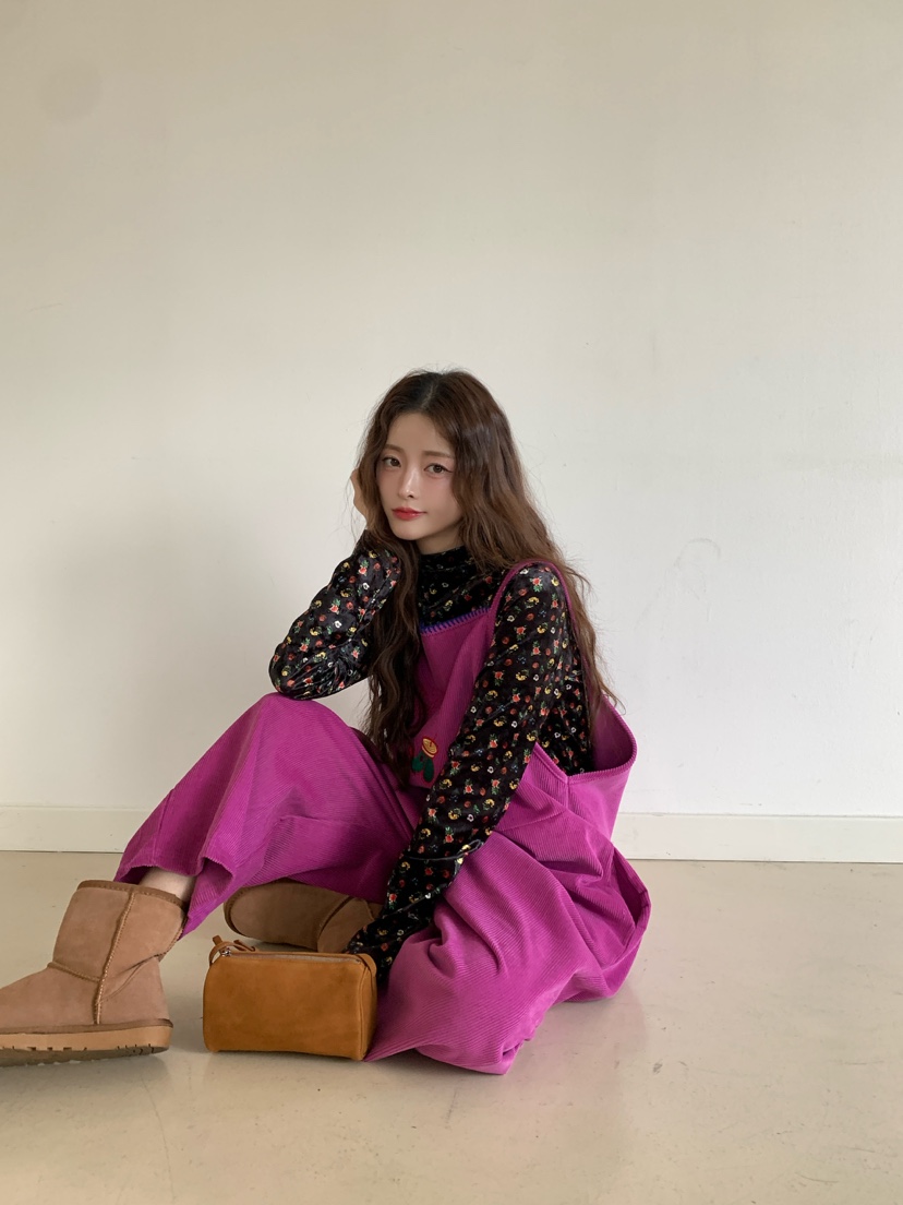 Maison de glory韓國代購26秋冬燈芯絨背帶褲燈心絨口袋刺繡寬Maison de glory背帶褲
