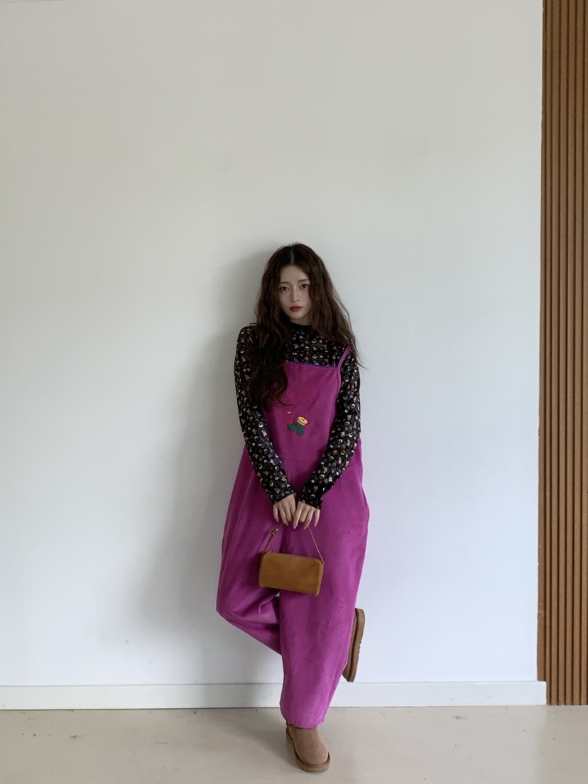 Maison de glory韓國代購26秋冬燈芯絨背帶褲燈心絨口袋刺繡寬Maison de glory背帶褲