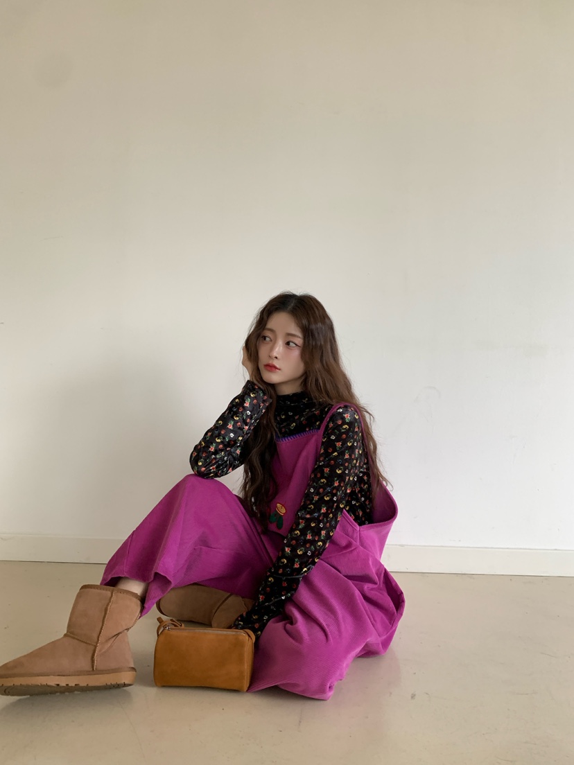 Maison de glory韓國代購26秋冬燈芯絨背帶褲燈心絨口袋刺繡寬Maison de glory背帶褲
