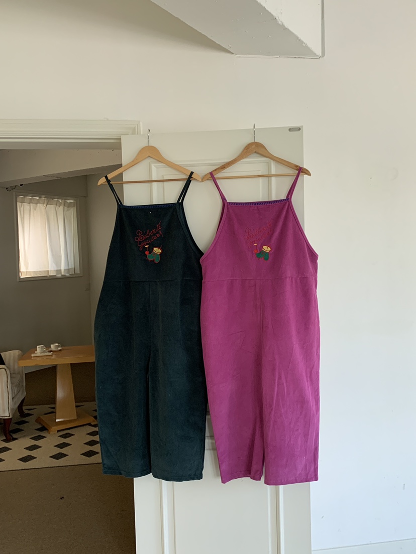 Maison de glory韓國代購26秋冬燈芯絨背帶褲燈心絨口袋刺繡寬Maison de glory背帶褲