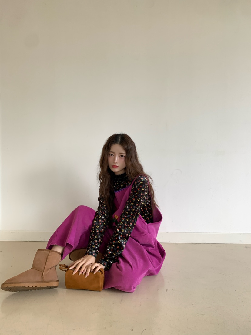 Maison de glory韓國代購26秋冬燈芯絨背帶褲燈心絨口袋刺繡寬Maison de glory背帶褲
