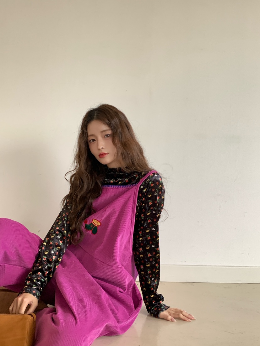 Maison de glory韓國代購26秋冬燈芯絨背帶褲燈心絨口袋刺繡寬Maison de glory背帶褲