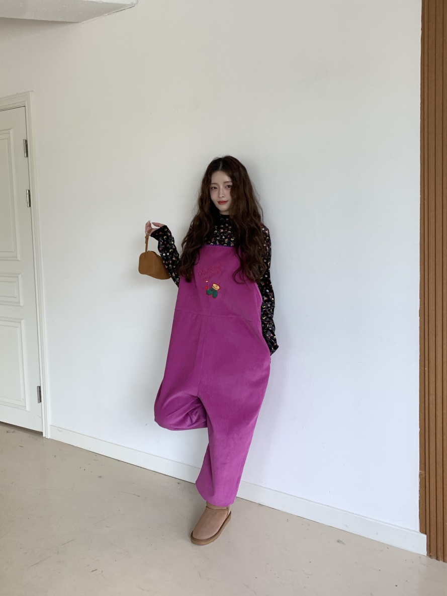 Maison de glory韓國代購26秋冬燈芯絨背帶褲燈心絨口袋刺繡寬Maison de glory背帶褲