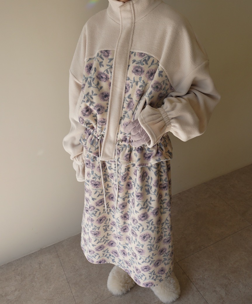 Maison de glory東大門代購26秋冬拼接碎花絨面裙連衣裙荷葉邊Maison de glory連衣裙