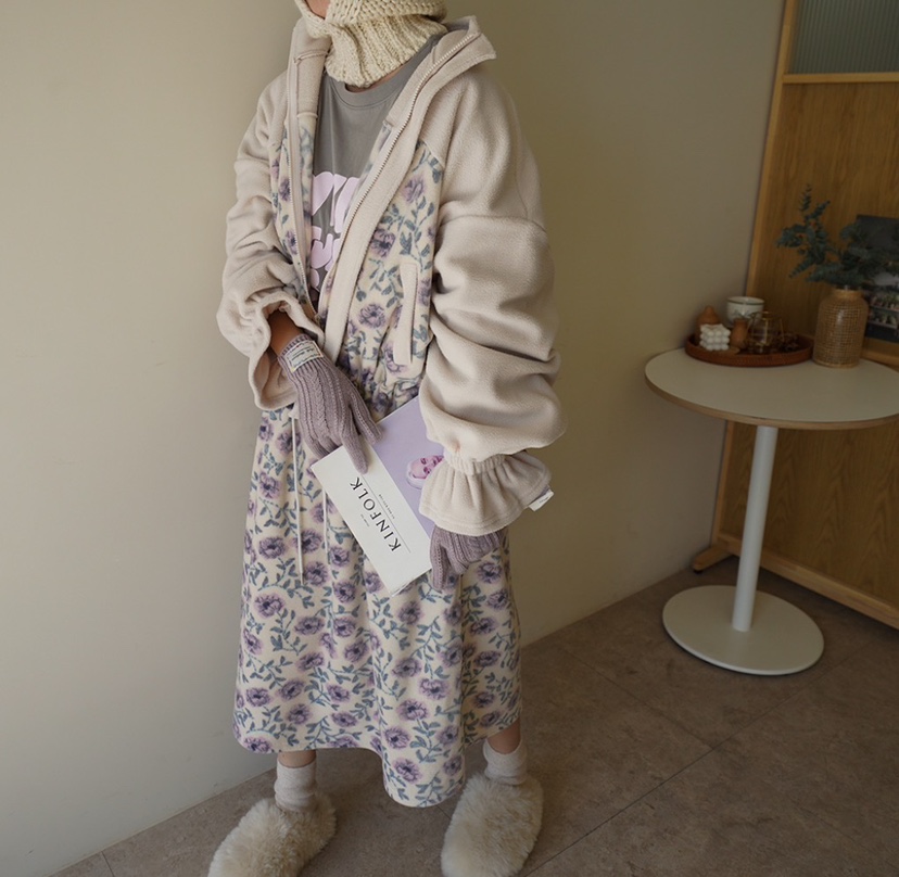 Maison de glory東大門代購26秋冬拼接碎花絨面裙連衣裙荷葉邊Maison de glory連衣裙