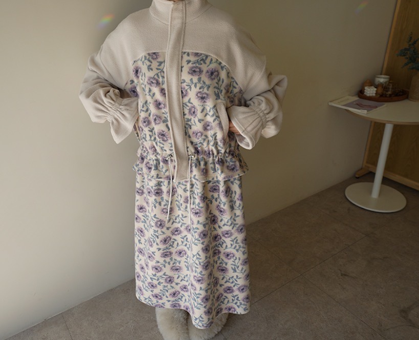Maison de glory東大門代購26秋冬拼接碎花絨面裙連衣裙荷葉邊Maison de glory連衣裙
