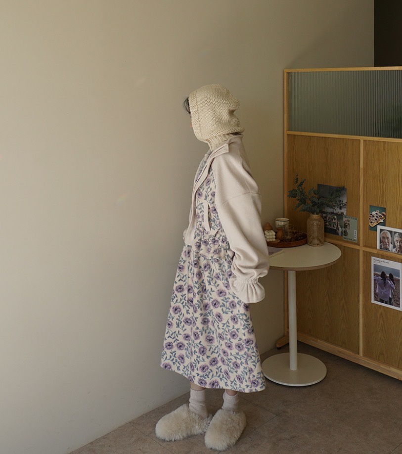 Maison de glory東大門代購26秋冬拼接碎花絨面裙連衣裙荷葉邊Maison de glory連衣裙