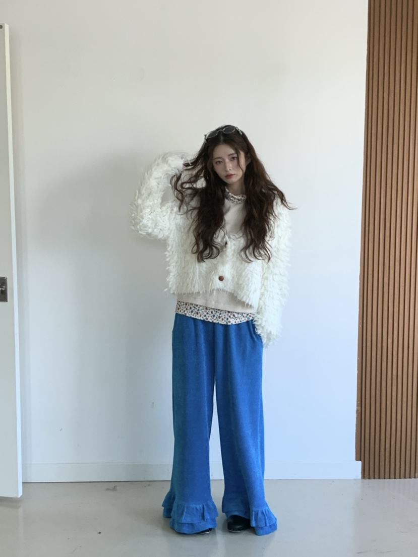 Maison de glory韓國代購26秋冬闊腿燈芯絨休閑褲 雙層荷葉邊Maison de glory休閑褲