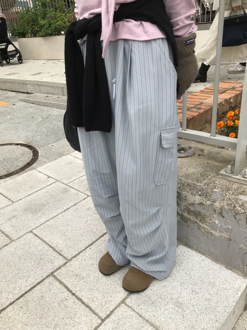 ESCHER東大門實拍26秋冬條紋工裝休閑褲口袋工裝加絨抽繩褶皺ESCHER休閑褲