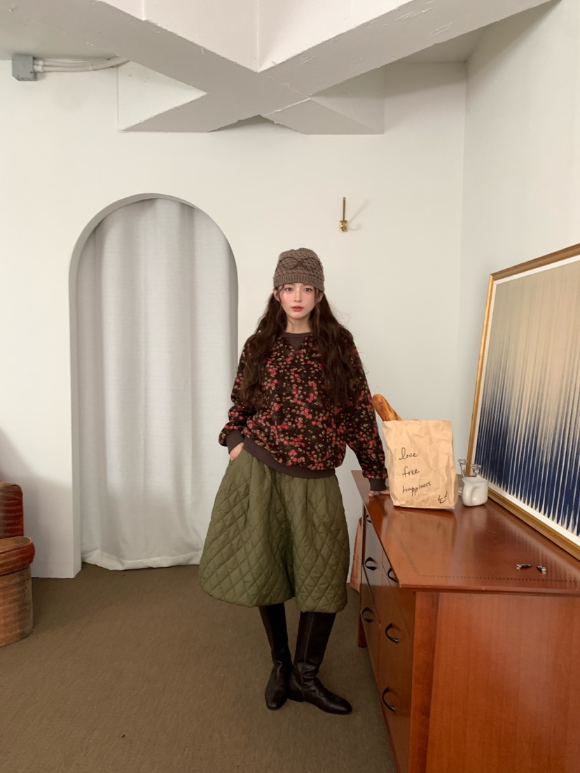 Maison de glory韓國代購26秋冬碎花抓絨圓領衛衣插肩袖抓絨圓Maison de glory衛衣