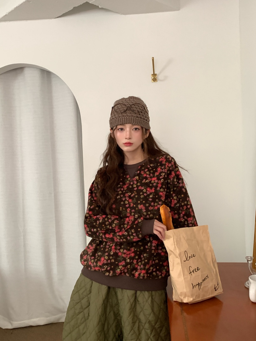 Maison de glory韓國代購26秋冬碎花抓絨圓領衛衣插肩袖抓絨圓Maison de glory衛衣
