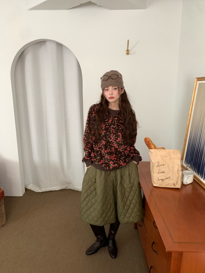 Maison de glory韓國代購26秋冬碎花抓絨圓領衛衣插肩袖抓絨圓Maison de glory衛衣