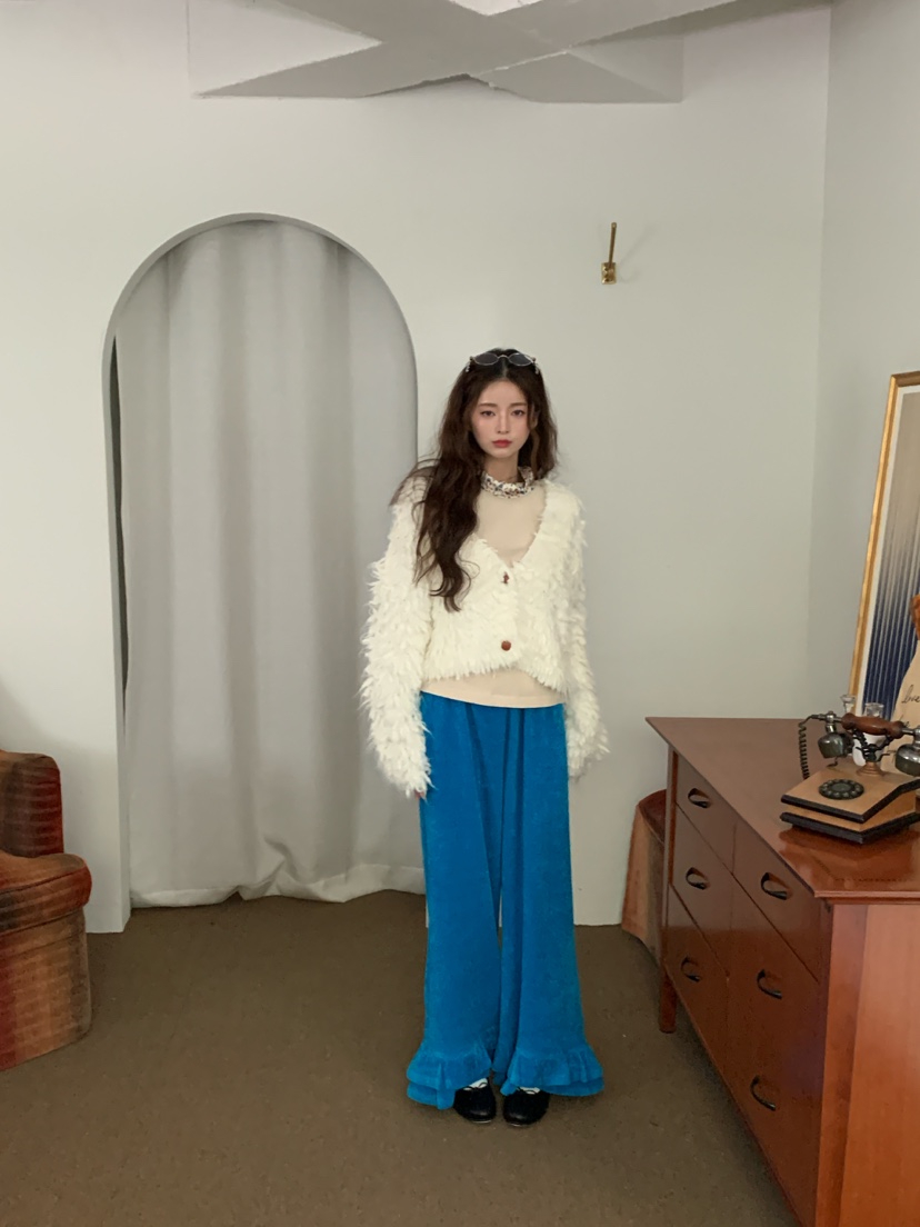 Maison de glory韓國直郵26秋冬短款毛絨開衫單排扣V領毛絨短Maison de glory開衫
