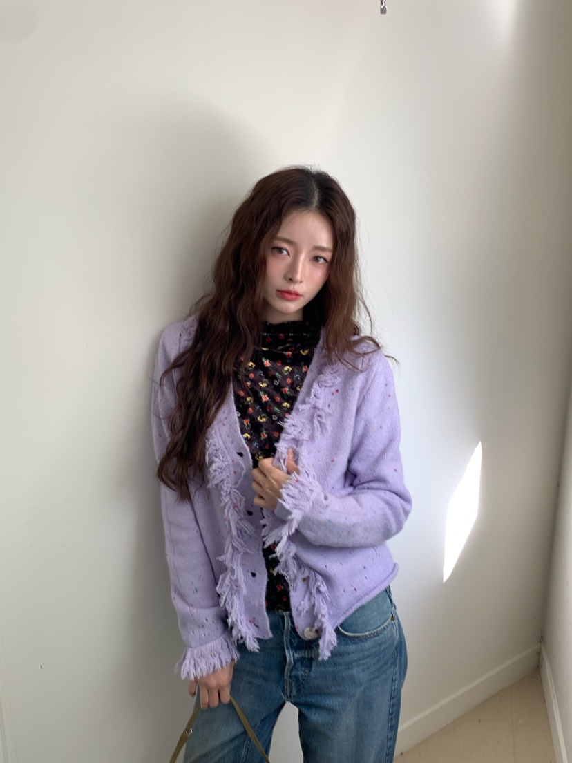 Maison de glory韓國代購26秋冬流蘇彩點開衫V領流蘇開衫Maison de glory開衫