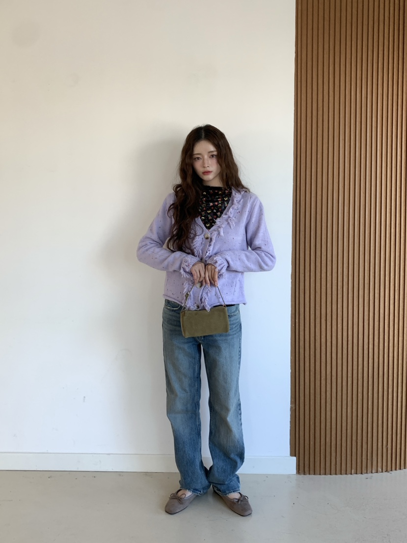Maison de glory韓國代購26秋冬流蘇彩點開衫V領流蘇開衫Maison de glory開衫