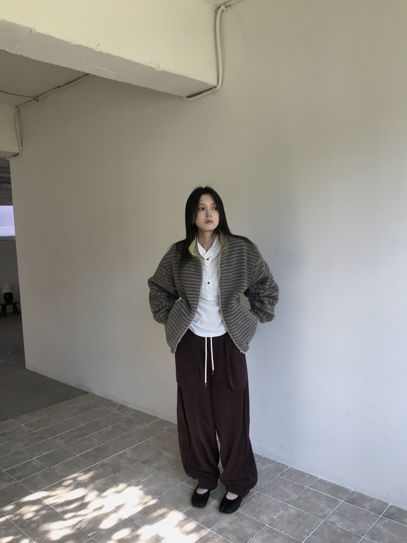 ENHANCE/HOPESMORE東大門代購26秋冬條紋羊羔毛夾克拉鏈開合口ENHANCE/HOPESMORE夾克