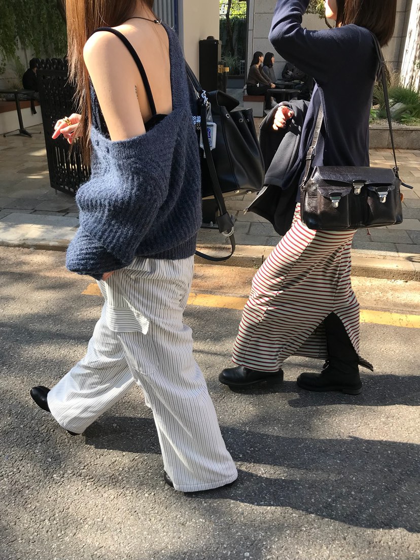 ESCHER韓國代購26秋冬直筒條紋長款半身裙長裙口袋直筒ESCHER長裙