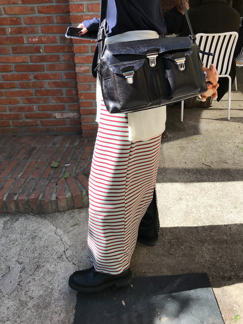 ESCHER韓國代購26秋冬直筒條紋長款半身裙長裙口袋直筒ESCHER長裙