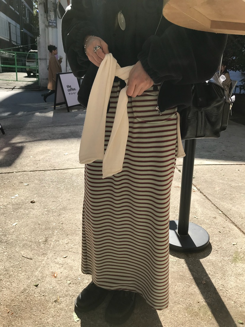 ESCHER韓國代購26秋冬直筒條紋長款半身裙長裙口袋直筒ESCHER長裙